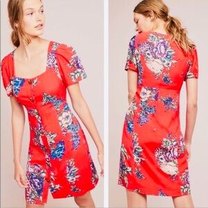 Anthropologie Maeve Red Floral Caldwell Dress